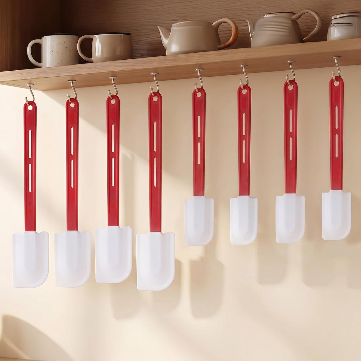 8Pcs High Temp Silicone Spatula Set Long Handle 10/14In