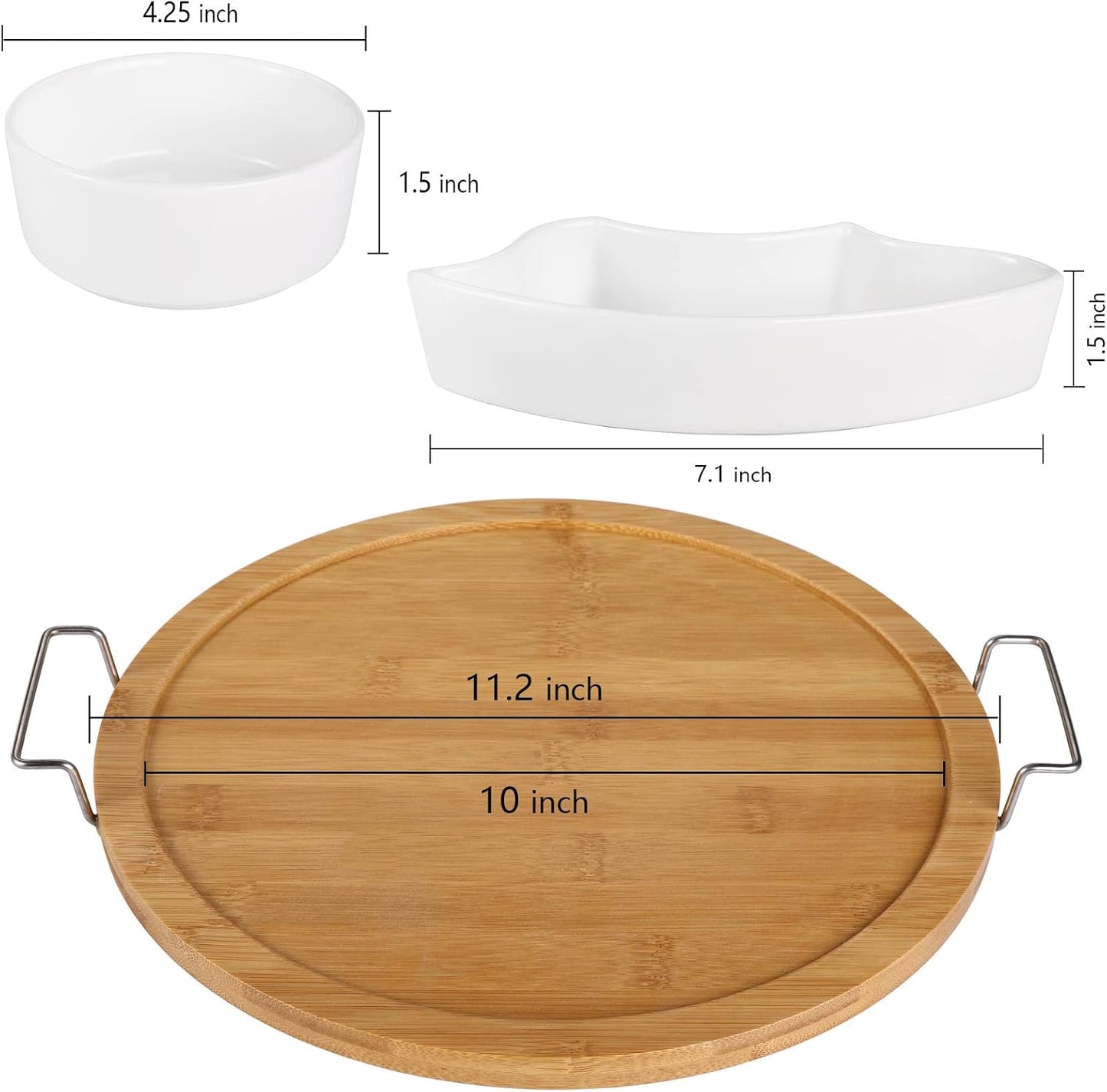 yarlung Ceramic Divided Serving Dishes Platter with Clear Lid, 11 Inch Bamboo Appetizer Tray with Handles 5 Removable Snacks Bowls Relish Tray for Candy and Nut, Chips and Dips, Veggies
