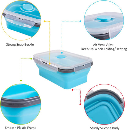 Collapsible Food Storage Containers with Lids, 4 Pack, 40 oz Silicone 1-Compartment Meal Prep Containers Reusable, Lunch Bento Boxes for Adults, Microwave Freezer Dishwasher Safe, BPA-Free, Black
