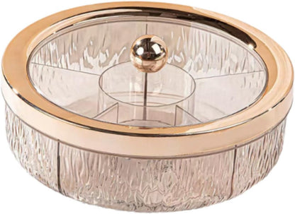 Divided Serving Tray Snack Platter Rotating 6 Compartments Dustproof Nuts Storage Platter Dessert Plate for Home Living Room, rose golden ball