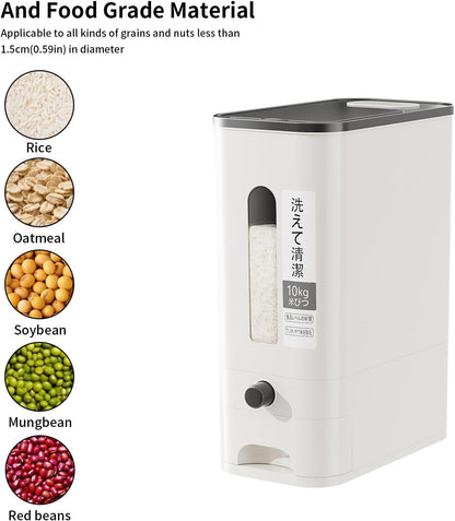 11/22 pound large capacity measuring cup rice dispenser | moisture-proof sealed rice storage box | moisture-proof and insect proof one click design for rice, beans, flour, and pet food (11, Pounds)