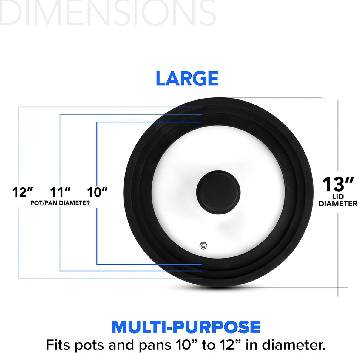 Large Silicone & Glass Universal Lid (10.5 to 12 Inches) - BPA-Free Silicone Lid with Stay Cool Handle & Tempered Glass Top - Dishwasher Safe - Universal Lid for Pots, Pans, Skillets, Cast Iron