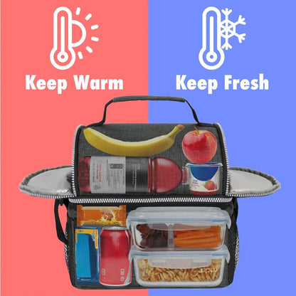opux Insulated Lunch Bag Women Men, Dual Compartment Leakproof Lunch Box Adults Kids, Double Decker Meal Prep Bento Lunch Cooler Tote with Shoulder Strap for Work Office School Travel, Floral Purple