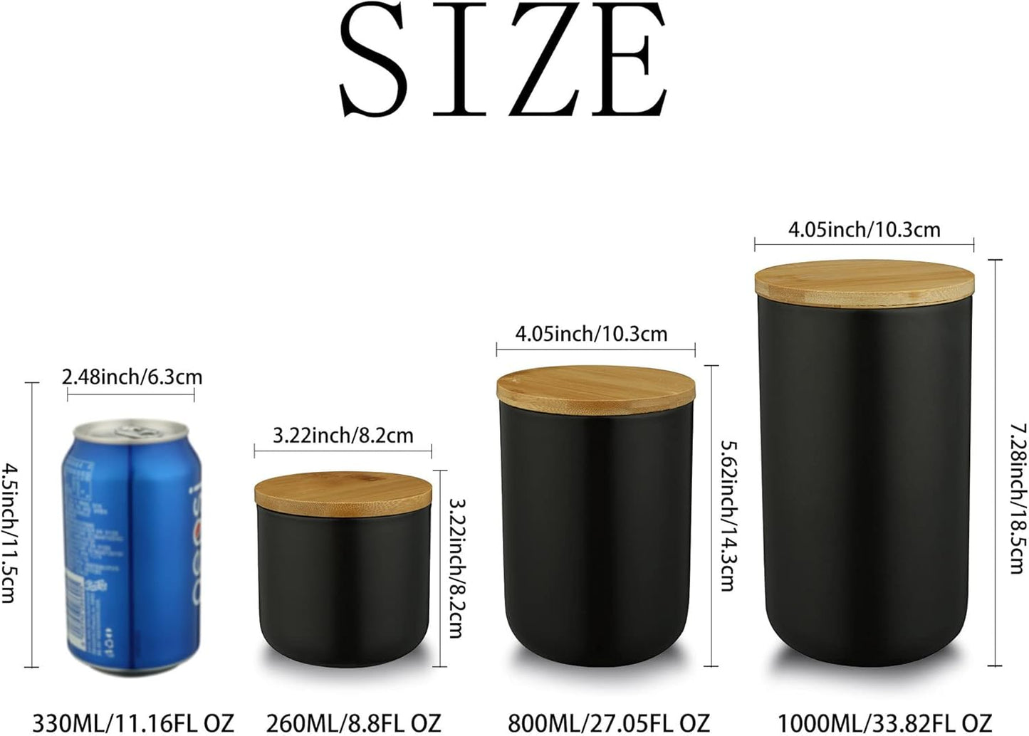 Ceramic Food Storage Jar Canister Modern Design Food Canisters with Airtight Seal Bamboo Lid, Loose Tea Coffee Spice Nuts Snacks Storage Jar Canister (Black 7.03oz/200ml)