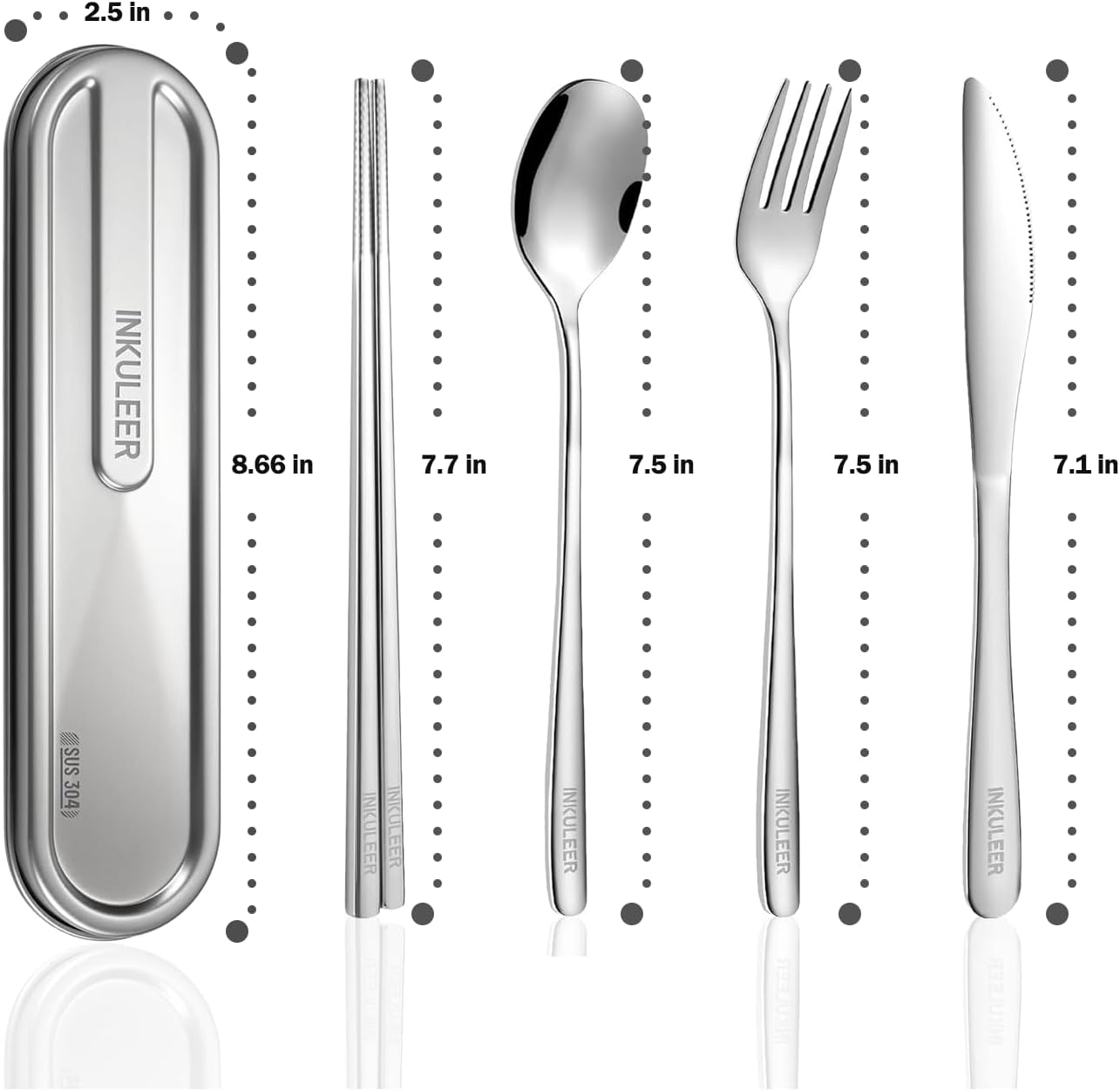 iNKULEER Travel cutlery set, 18/8 stainless steel cutlery, Reusable utensils set with case, Portable Silverware Lunch Box for Camping and Office (Pink)