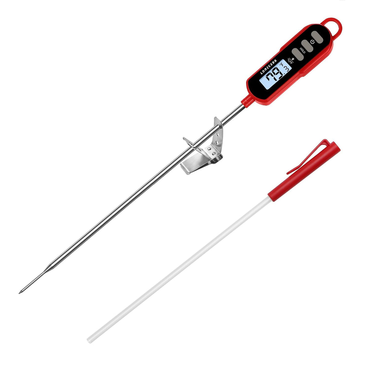 LONICERA Digital Candy Thermometer with Pot Clip, 11-Inch Probe, Red
