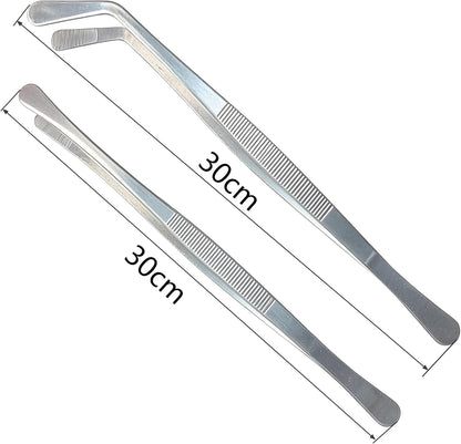 2-Pack 12-Inch BBQ Kitchen Tweezers Tongs, Extra-Long Stainless Steel Cooking Tweezers Dishwasher Safe for Grilling, Baking & Food Prep (12Inch BBQ Tongs)