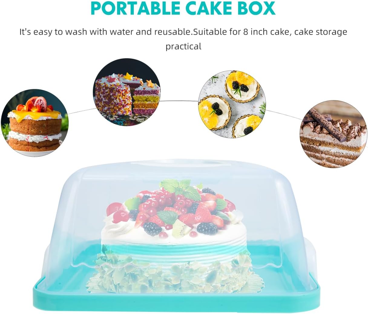 VICASKY Portable Cake Carrier with Handle and Lid 10.03 Inch Square Plastic Cake Container for Birthday Parties Home Baking Transport