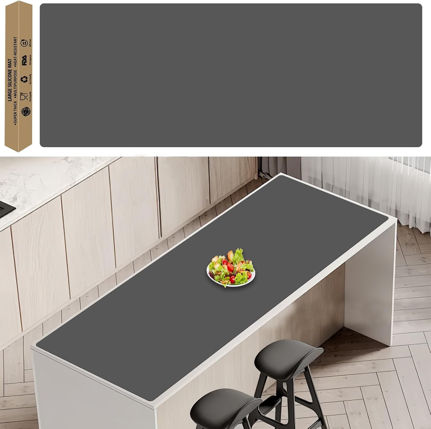 Extra Large Silicone Mat 78.7''x23.6''(200cmx60cm), Large Silicone Mats for Kitchen Counter, Multipurpose Heat Resistant Mat, Waterproof Placemat for Countertop Protector, Black