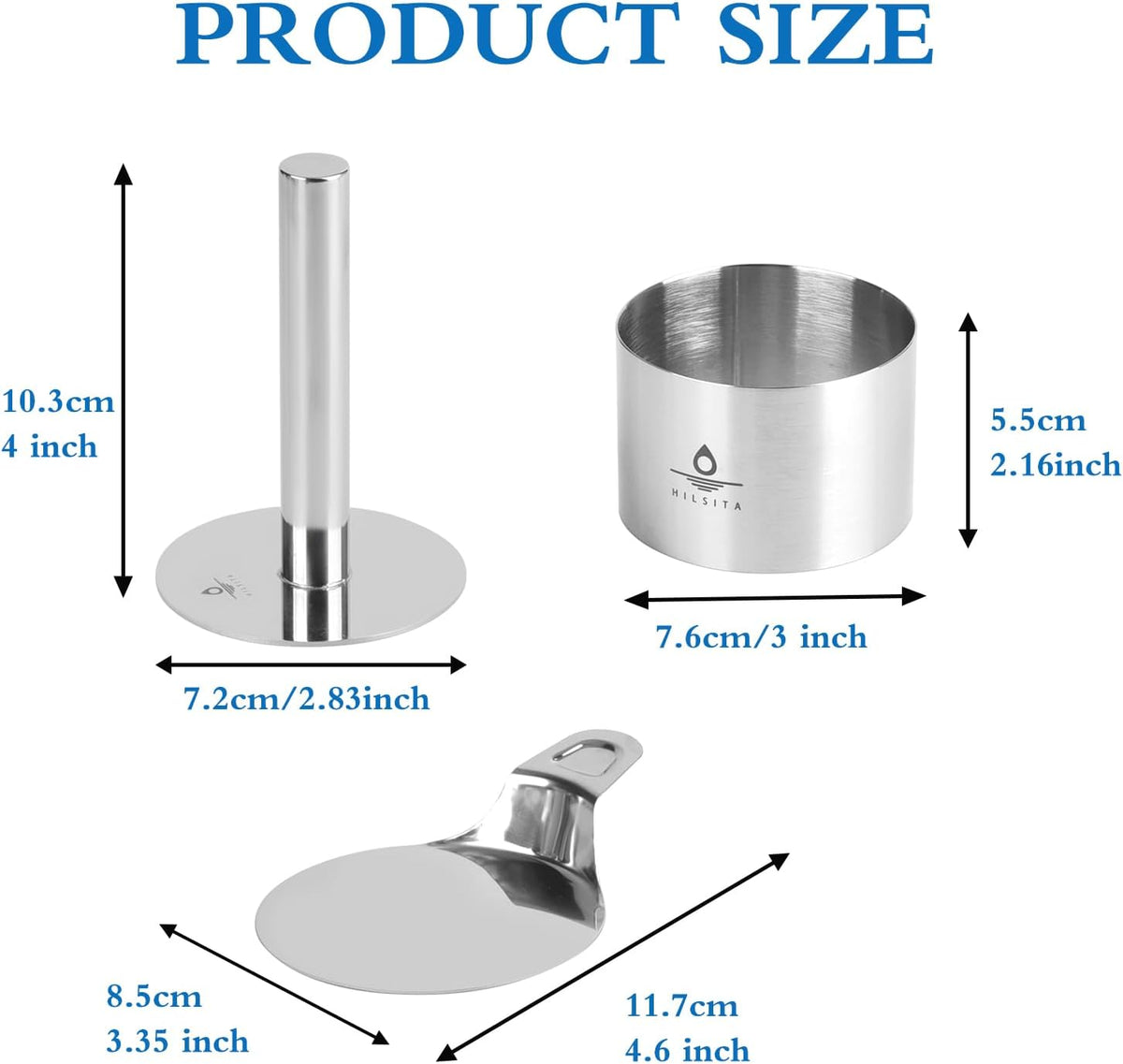 8 Pcs Cake Ring Molds, Seamless Stainless Steel Cake Cutter For Baking, 3 inch Cooking Rings with Pusher & Lifter, Dessert Mousse Molds Baking Tools, Includes 1 Pusher, 1 Lifter and 6 Rings
