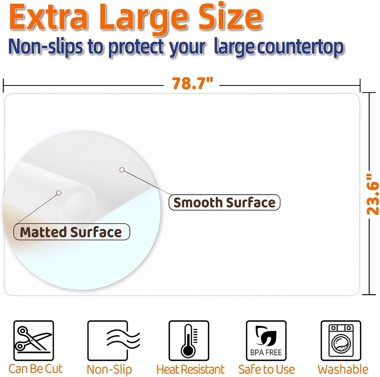 Warome Silicone Mat,78.7”x 23.6” Heat Resistant Mats for Countertop,Extra Large Countertop Protector Mat, Multi-functional Cuttable Kitchen Counter Mat, Silicone Mats for Kitchen Counter/Crafts- Grey