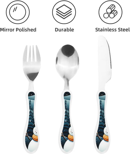 3-Piece Kids Silverware Set With Storage Case, Stainless Steel Reusable Children Safe Knife Spoon Fork Set Blue Active Girl Running Sunset Children Flatware Set For Kids Lunch Box - Colors B