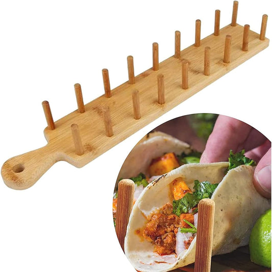 Taco Holder Stand, Taco Tray, Natural Bamboo Taco Plates Rack (Holds 8 Soft or Hard Shell), Wooden Taco Bar Serving Set for a Party, Tortillas, Burritos, Home, Parties (1Pcs)
