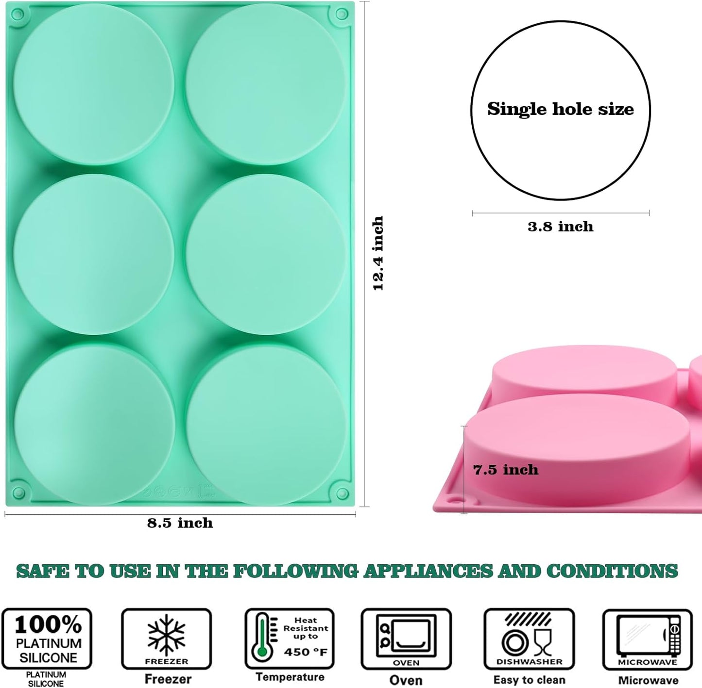HUAKENER 2 Pcs Mini Fluted Cake Pan, 6-Cavity Fluted Cake Mold, Non-stick Silicone Baking Mold for Cupcakes, Donuts, Cornbread, Brownies, Jellies