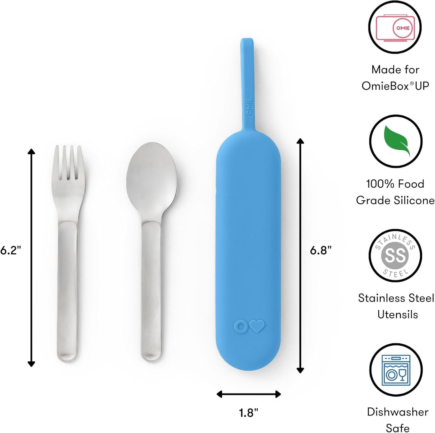 Omie OmieBox Kids Utensils Set with Case - 2 Piece Plastic, Reusable Fork and Spoon Silverware with Pod for Kids (Mint Green)