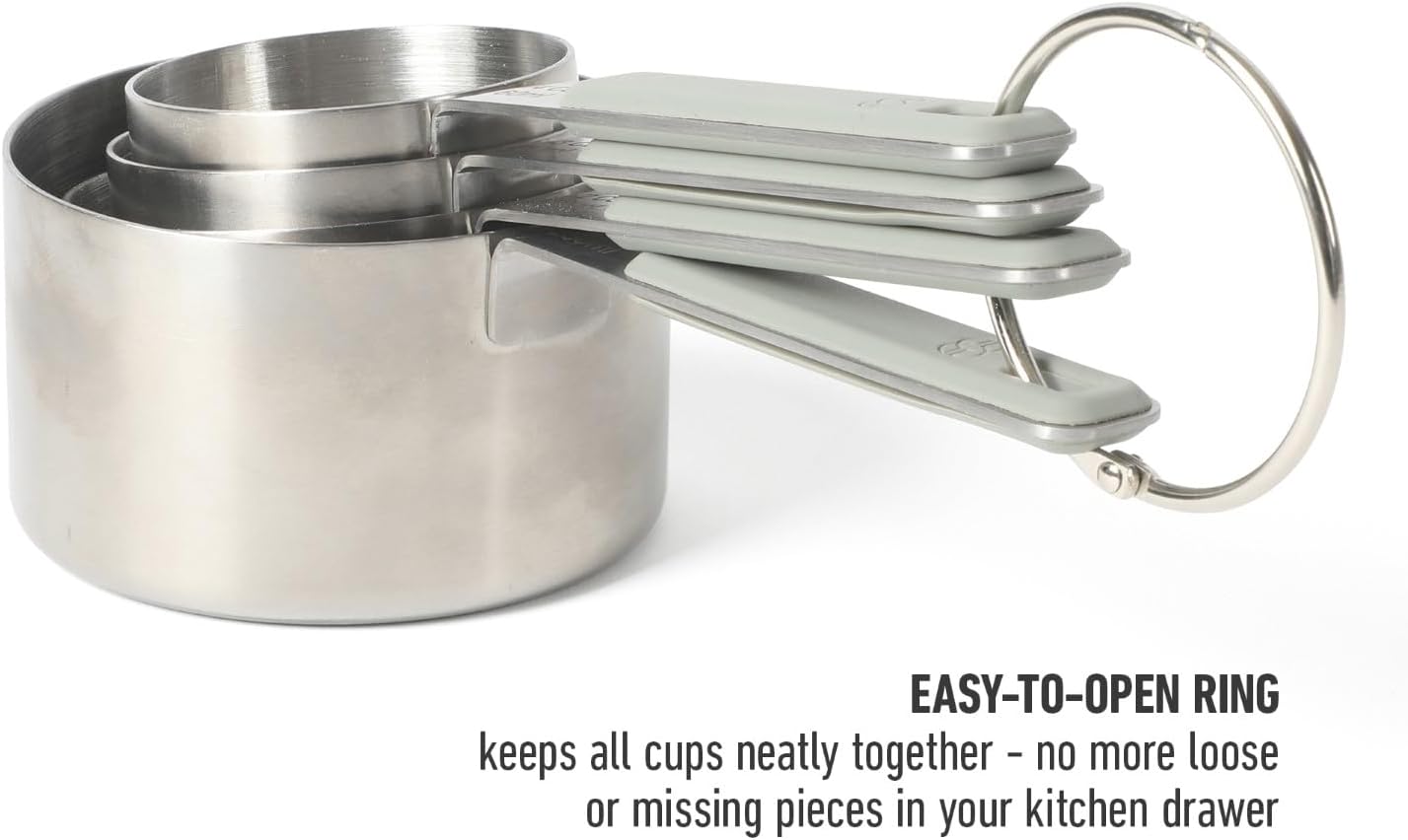 Calphalon Prime Measuring Cups, Kitchen Measurement Cup, 4-Piece Stainless Steel Kitchen Measuring Cup with Navy Silicone Handle Accurate, Durable for Dry and Liquid Ingredients