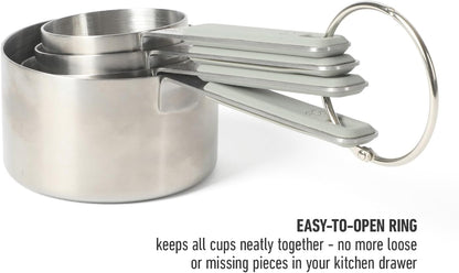 Calphalon Prime Measuring Cups, Kitchen Measurement Cup, 4-Piece Stainless Steel Kitchen Measuring Cup with Navy Silicone Handle Accurate, Durable for Dry and Liquid Ingredients