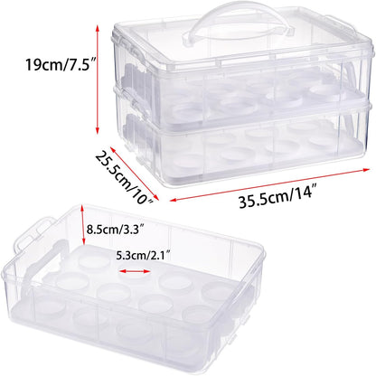 BTSKY 2 Tier Clear Plastic Cupcake Holder with Lid & Handles, Portable Cupcake Carrier for 24 Cupcakes, Stackable Cupcake Storage Container with Convenient Slot Tray Large Plastic Storage Box, White