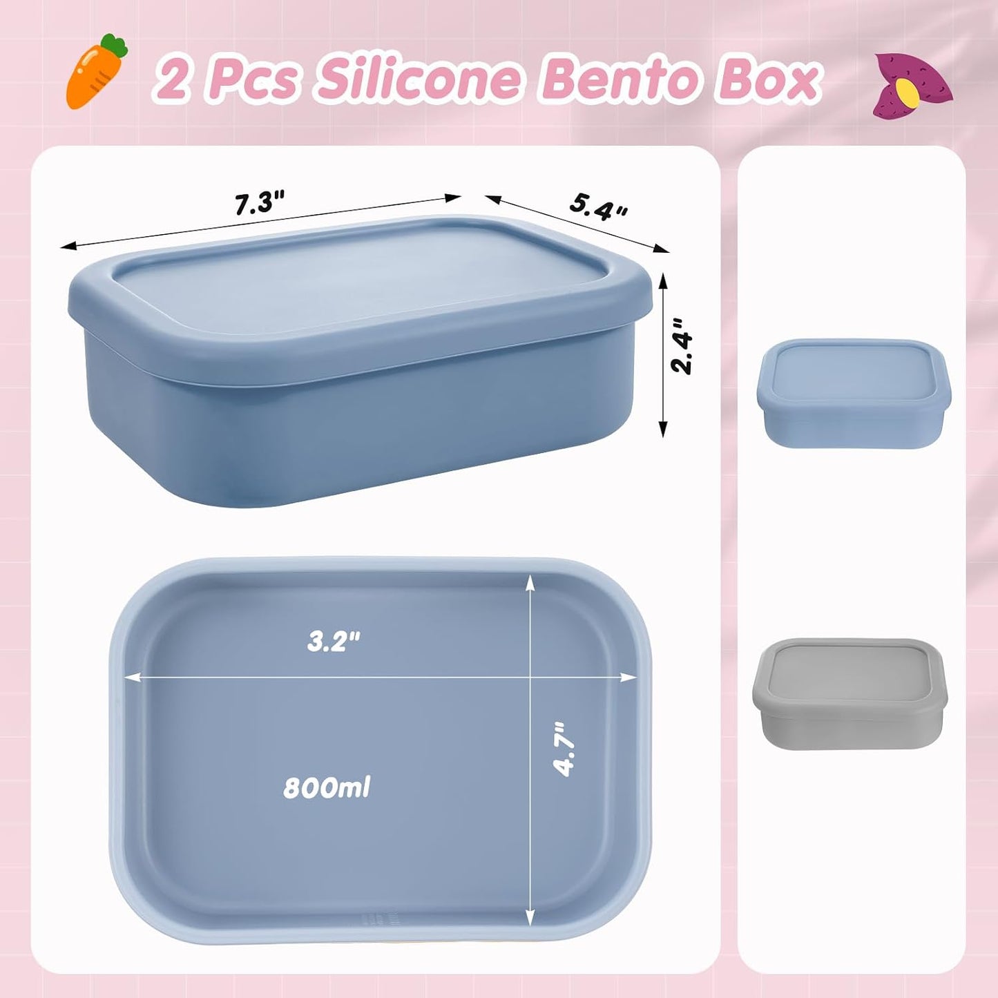 Layhit 4 Pcs Silicone Bento Box Lunch Box for Adult, 23.7 oz Reusable Sandwich Containers Food Storage with Lids Airtight for Lunch Meals Snacks, Dishwasher Freezer Safe (Matte Multicolor)