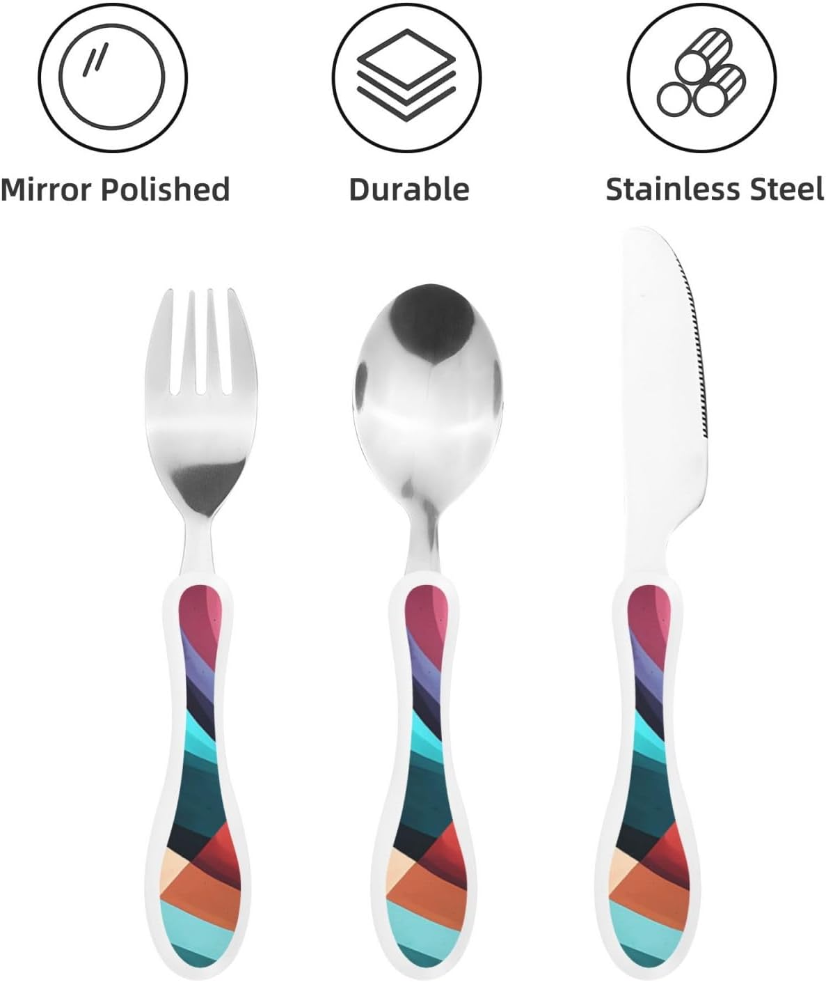3-Piece Kids Silverware Set With Storage Case, Stainless Steel Reusable Children Safe Knife Spoon Fork Set Blue Active Girl Running Sunset Children Flatware Set For Kids Lunch Box - Colors B