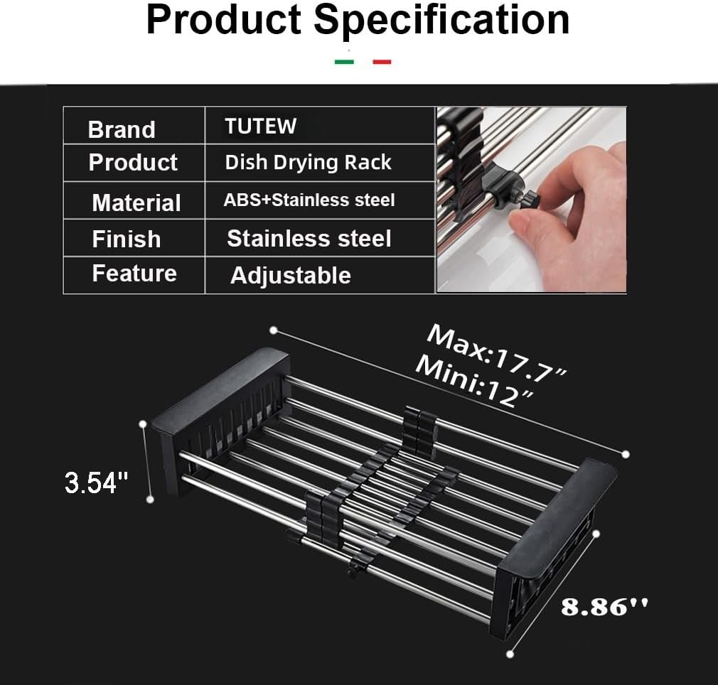 Dish Drying Rack, Over The Sink Dish Drying Rack, Stainless Steel Dish Drainer with Adjustable Arms Holder Functional Kitchen Sink Organizer for Vegetable and Fruit