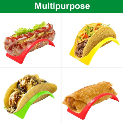 ForTomorrow Single Taco Holder Stand Set of 18 Individual Plastic Taco Rack Hard or Soft Shell Holder Small for Party, Tuesday (Red, Yellow, Green)