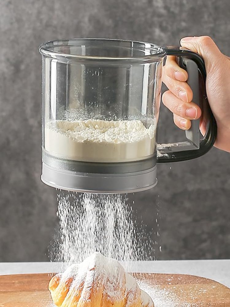 3 Cup Flour Sifter for Baking,Double-Layer One-Hand Press Baking Sifter