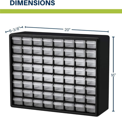 Akro-Mils 44-Drawer Plastic Drawer Storage Cabinet for Garage Organization, Bead Organizer, Building Bricks Storage, Teacher Toolbox, Makeup Organizer, 20" W x 6" D x 16" H, 10144 Black