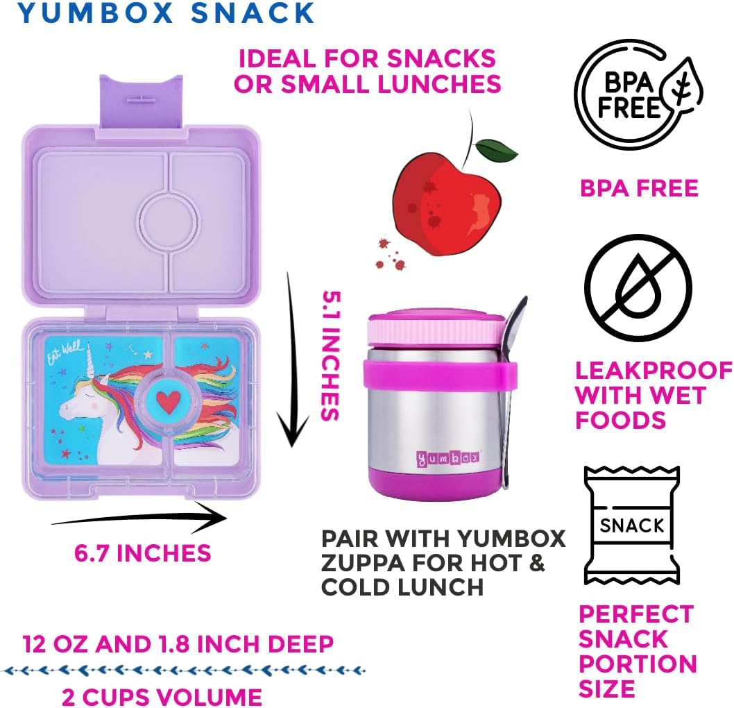 Yumbox Snack Box, 3 Compartments, Leakproof, Glitter Blue | Built-In Dip Well | Removable Compartment Tray | Easy-Open Single Latch | Lightweight & Compact | Perfect for Snacks & Sides