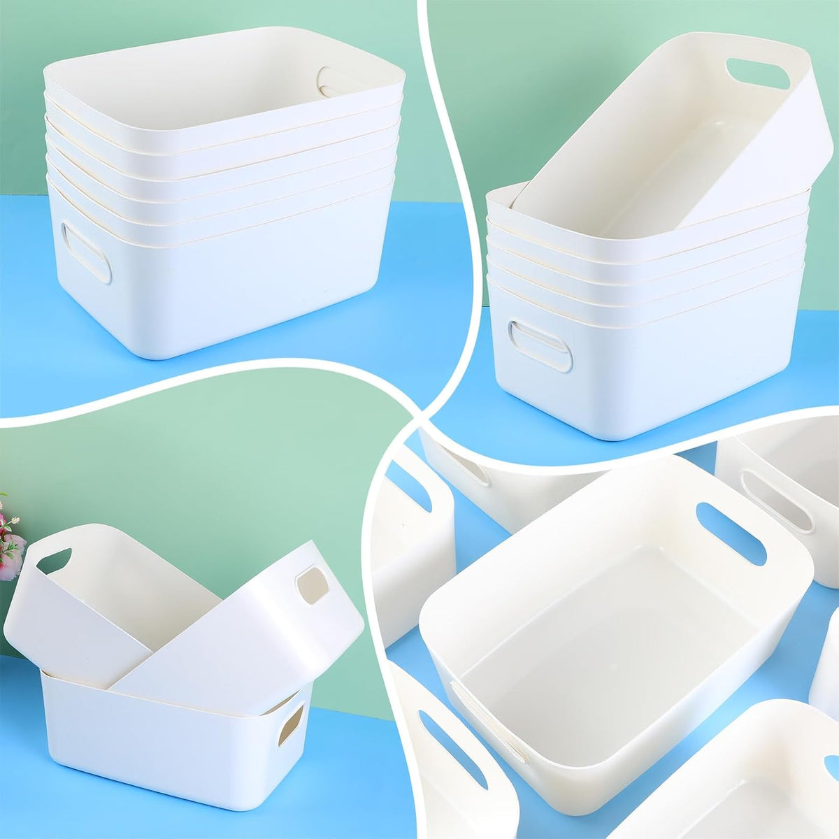Zopeal Plastic Storage Bins 10 Pcs White Pantry Organizer Bins Small Baskets Storage Containers for Home Kitchen (10 x 7 x 6 Inch)