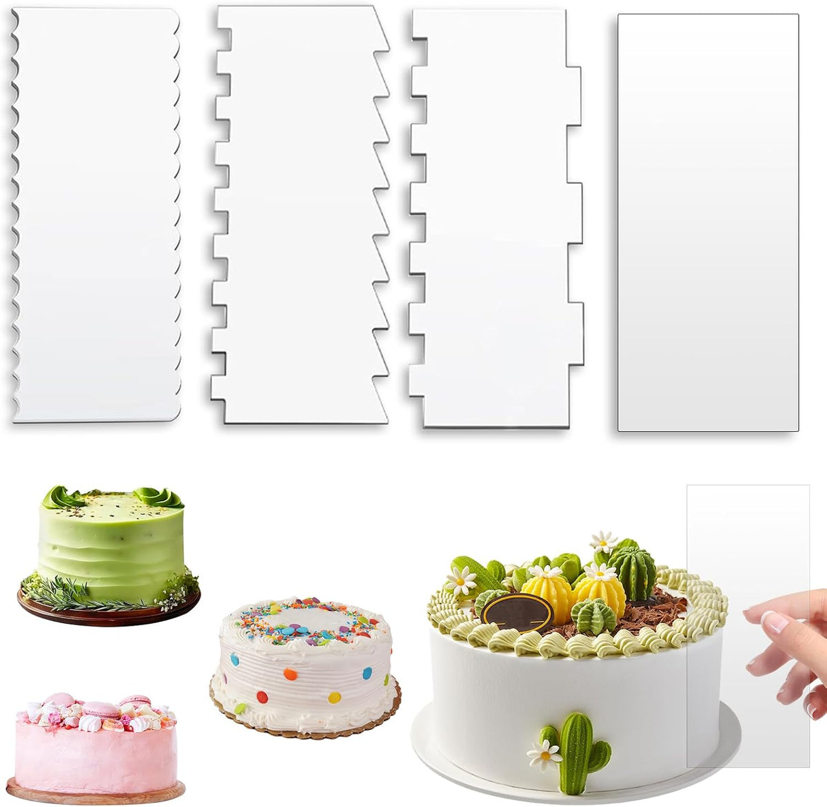Cake Scraper,4PCS Clear Acrylic Cake Decorating Scraper Set