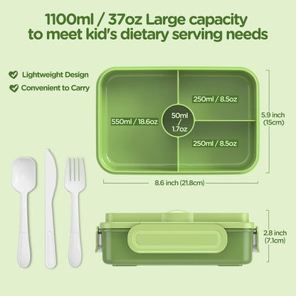 Jelife Bento Lunch Box for Kids - Leakproof Large Bento-Style with 4 Compartments Portions Lunchbox with Tableware Back to School, Reusable On-the-Go Meal and Snack Packing, Blue