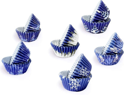 qiqee 300PCS Mini Gradient Cupcake Liners Cupcake Cups 6 Designs Blue Gradient Cupcake Papers Baking Cups Cupcake Wrappers (Small Size)