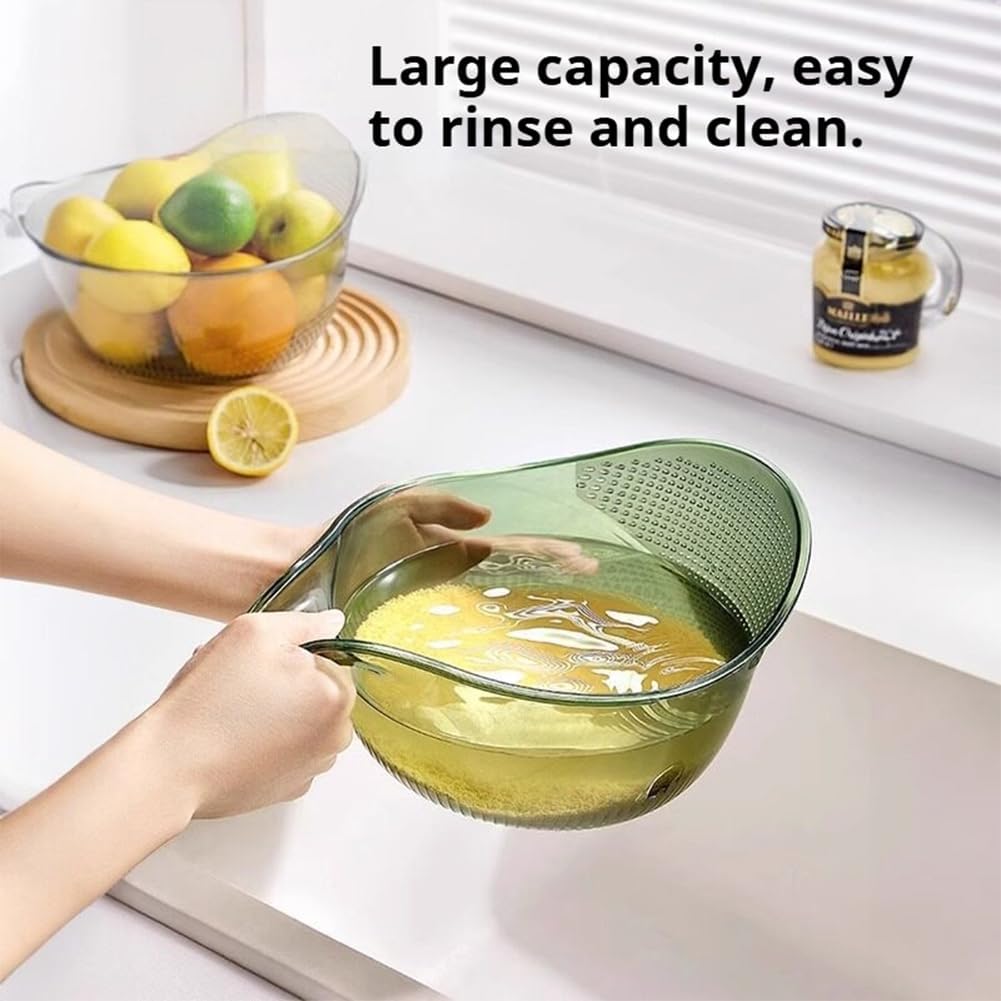 2027 New Aesthetic Multifunctional Rice Strainer with Handle (Gray+Green)