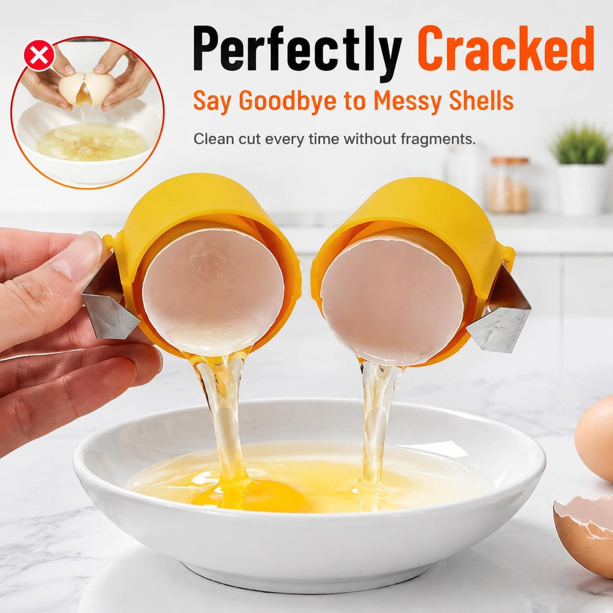 Handheld Egg Shell Opener, Eggshell Separator and Cutter, Food Grade PP Stainless Steel Egg Topper Cutter for Chicken Duck Eggs, Portable Lightweight Kitchen Gadget for Home Cooking Baking (orange)