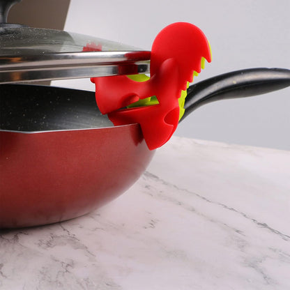 Chicken Pot Clip Spoon Holder Portable Cartoon Silicone-Pot Clip Anti-scalding Spoon Holder Pot Side Clip Cooking Tool, Red