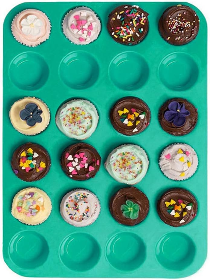 FOCCTS Silicone Muffin Pan, 24 Mini Cupcake Pan for Cream Cheese Fat Bombs, Non Stick, Dishwasher Safe Silicon Bakeware Pans, 2 Pack