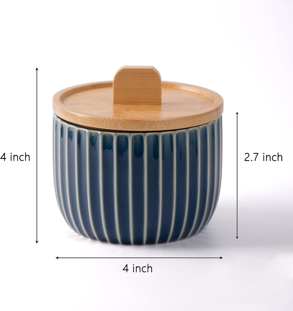 Salt Cellar Keeper with Bamboo Lid, 14oz Big Capacity Ceramic Sugar Bowls Pepper Box, Crackle Glaze Seasoning Container Condiment Pot for Kitchen (Blue Color)