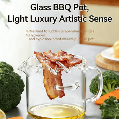 Glass Microwave Bacon Cooker,Multifunctional Glass Bacon Grill with Lid for Oven,Heat-Resistant Microwave Bacons Tray,Non-Stick Glasses Cooking Pot for Home Cooking, Picnics, and Barbecues