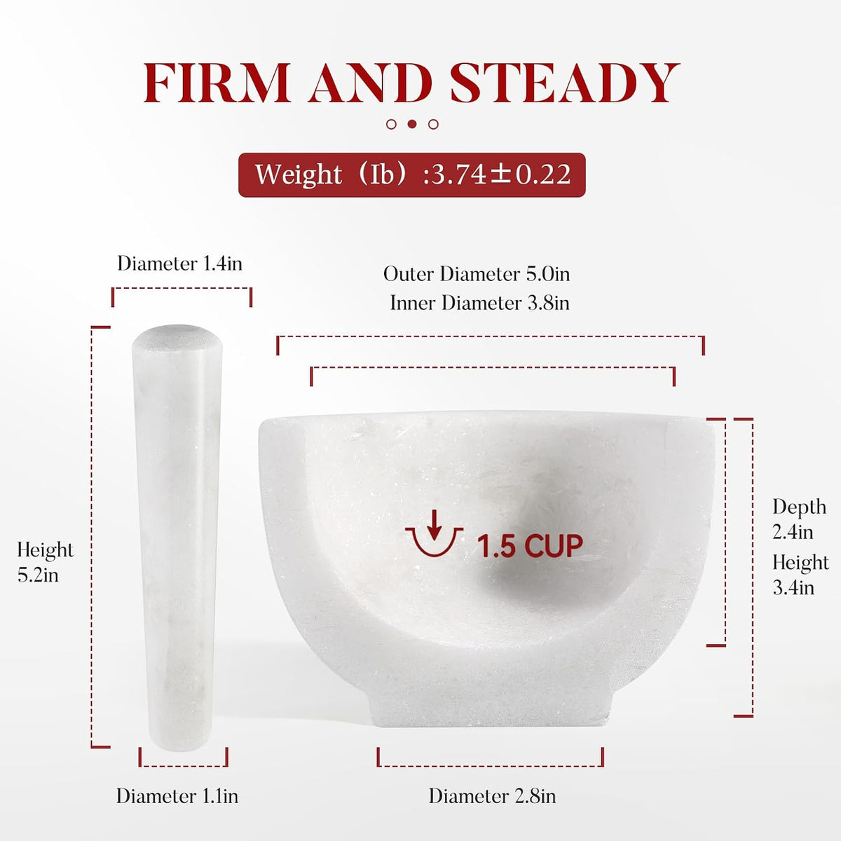 Koville Luxury Marble Mortar and Pestle Set, 7"-4cups Grinder Bowl for Guacamole, Salsa, Pill Crusher, Spice, Herb, Garlic, Nut, Heavy Duty Grinder for Kitchen