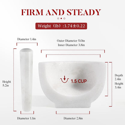 Koville Luxury Marble Mortar and Pestle Set, 7"-4cups Grinder Bowl for Guacamole, Salsa, Pill Crusher, Spice, Herb, Garlic, Nut, Heavy Duty Grinder for Kitchen