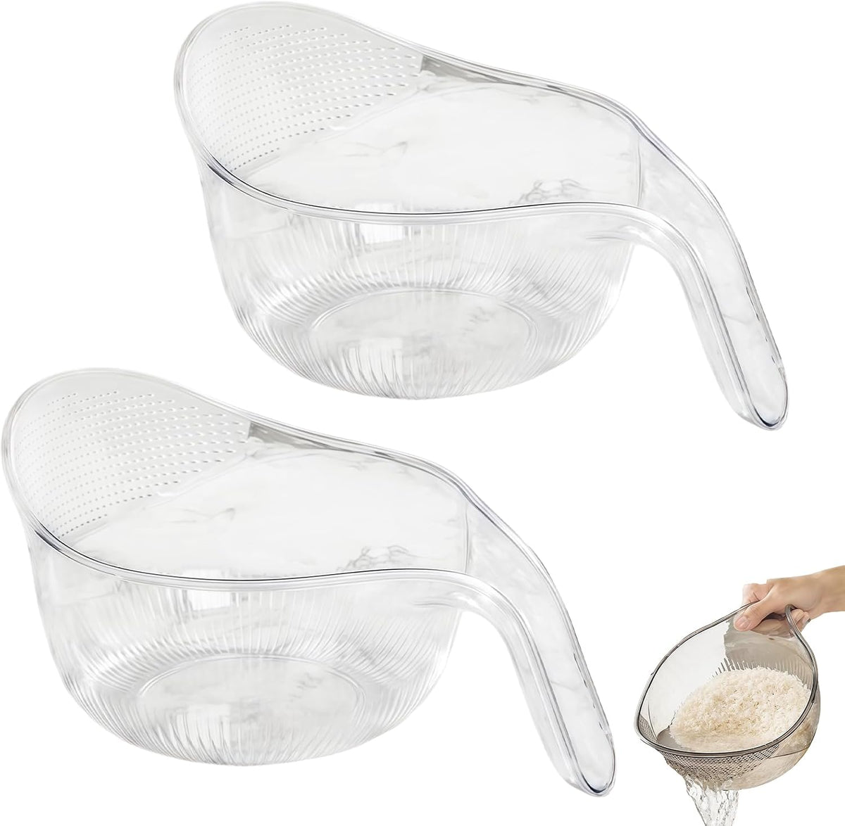 2027 New Aesthetic Multifunctional Rice Strainer with Handle (Gray+Green)