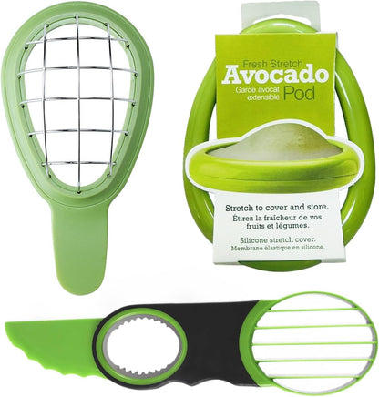 Avocado 3 Piece Set Avocado Slicer, Avocado Slicer, Avocado Storage Container, Dishwasher Safe, Contains All Tools For Avocado (Avocado Slicer+Saver+Cutter)