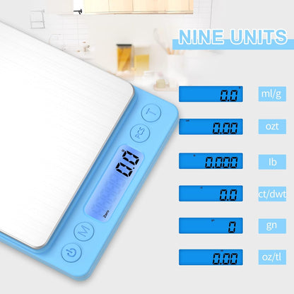 Digital Food Kitchen Scale Upgraded, YONCON 3000g/0.1g High Accuracy Mini Pocket Scale Measures in Grams and oz for Cooking, Baking, Jewelry, Tare Function,2 Trays, LCD Display (Batteries Included)
