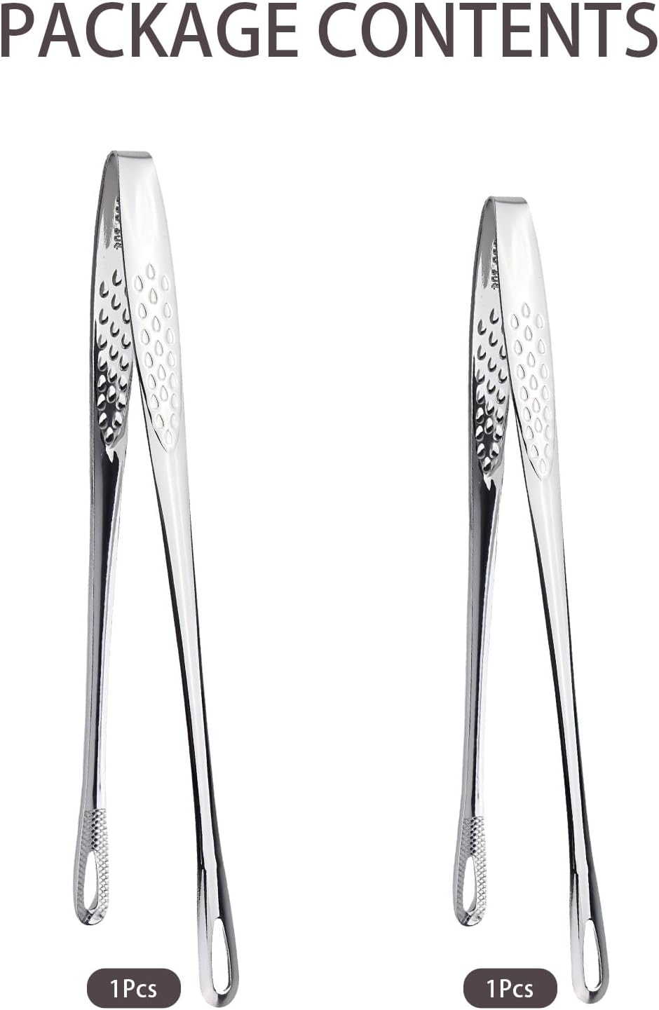 2 Pcs Stainless Steel BBQ Grill Tongs, Kitchen Tongs for Cooking, 11 inch & 9.4 inch Grill Tongs Set, BBQ Tweezers, Cooking Clamp Tool for Grilling Steak Vegetables Salad, Clip Head Hollow Design