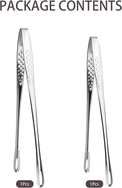 2 Pcs Stainless Steel BBQ Grill Tongs, Kitchen Tongs for Cooking, 11 inch & 9.4 inch Grill Tongs Set, BBQ Tweezers, Cooking Clamp Tool for Grilling Steak Vegetables Salad, Clip Head Hollow Design