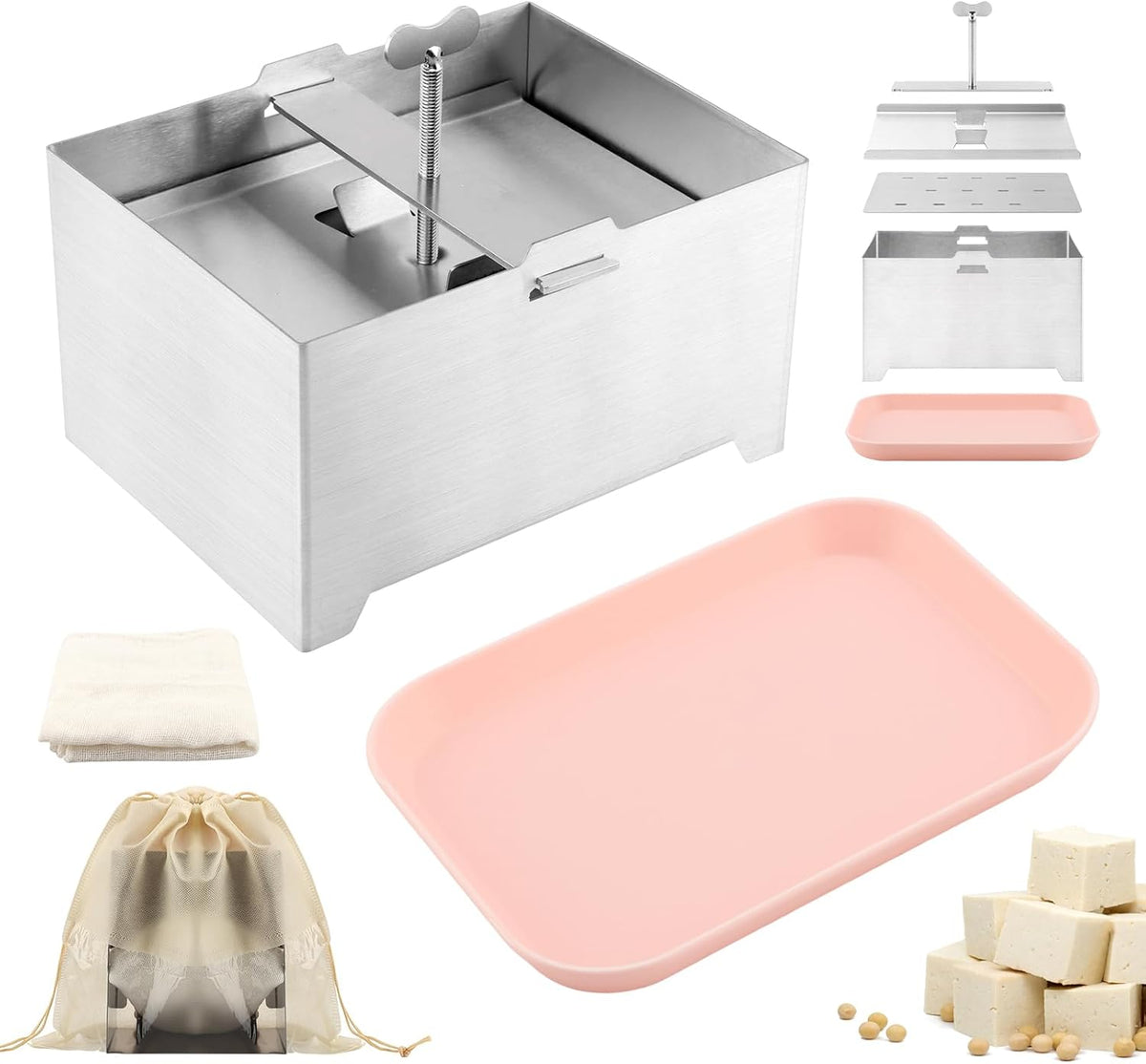 Stainless Steel Tofu Press And Paneer Maker, Adjustable Cheese Press Set