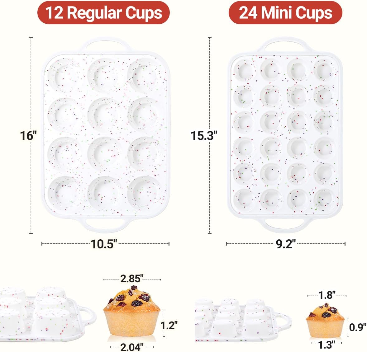 CAKETIME Mini Muffin Pan, Metal Reinforced Frame Mini Cupcake Pans 24 Cups Nonstick Muffin Silicone Molds with Handle for Baking Muffins, Cupcakes, Egg Bites 2 Pack