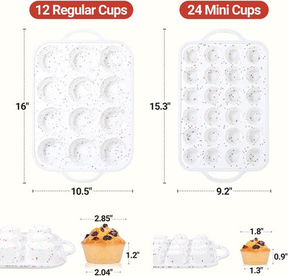 CAKETIME Mini Muffin Pan, Metal Reinforced Frame Mini Cupcake Pans 24 Cups Nonstick Muffin Silicone Molds with Handle for Baking Muffins, Cupcakes, Egg Bites 2 Pack