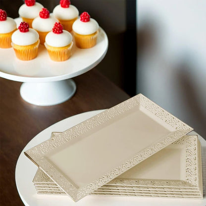 Rectangle White Serving Tray (2-Pack) - 17.5" Disposable Serving Platter for Appetizer, Fruits & Serving Dishes | Perfect Plastic Tray For Party Serveware
